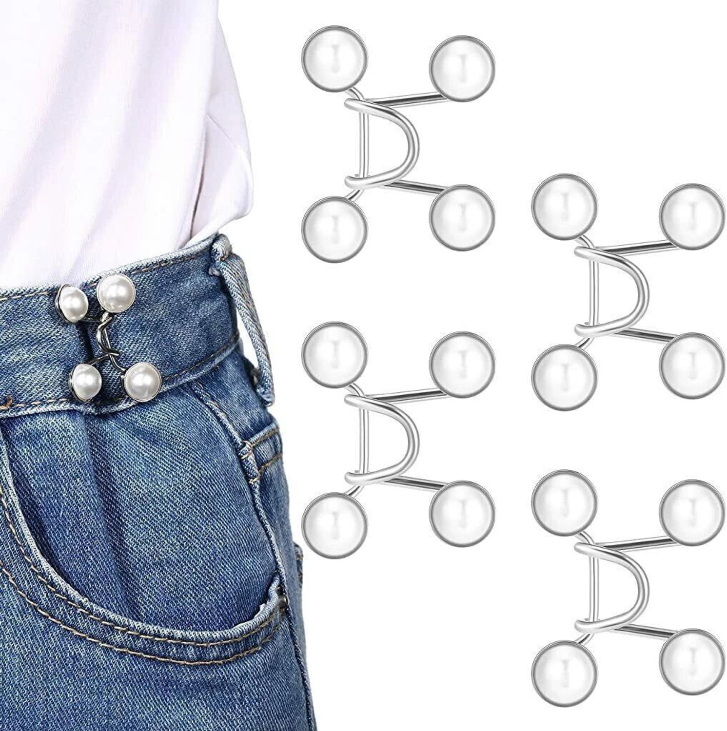 Image of VOIISH Pant Button Waist Buckle for Loose Jeans Adjustable Detachable (Pack of 2) Metal Buttons
