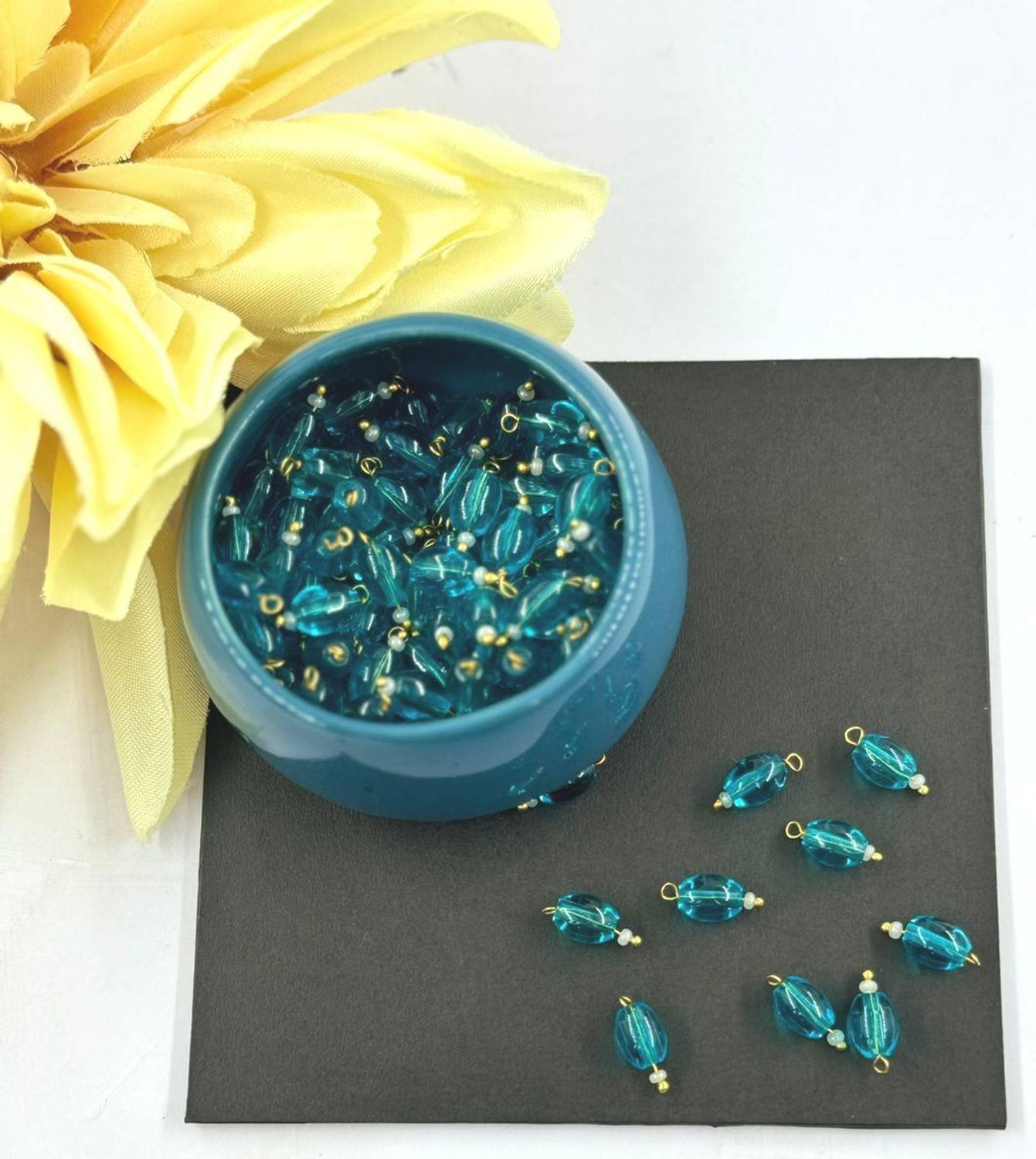 BeadsAndCraft Oval Glass Hanging Beads 8mm Jewelry Making/Embroidery 100Pc (Trans Rama Blue) Glass Buttons