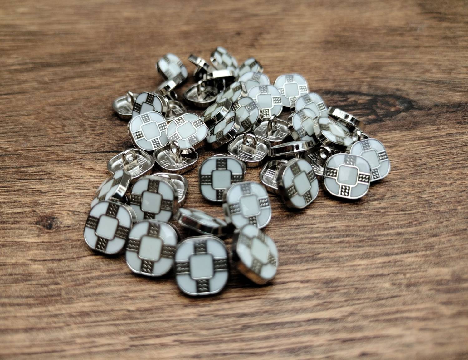 Buttongallery Stylish White Square Buttons with Silver Work -10mm Button for Kurta & Shirt Metal Buttons