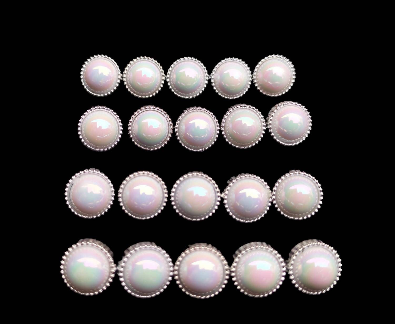Buttoncorner White Pearl Glow with Silver Ring button for Kurta & DIY Pearls, Plastic Buttons