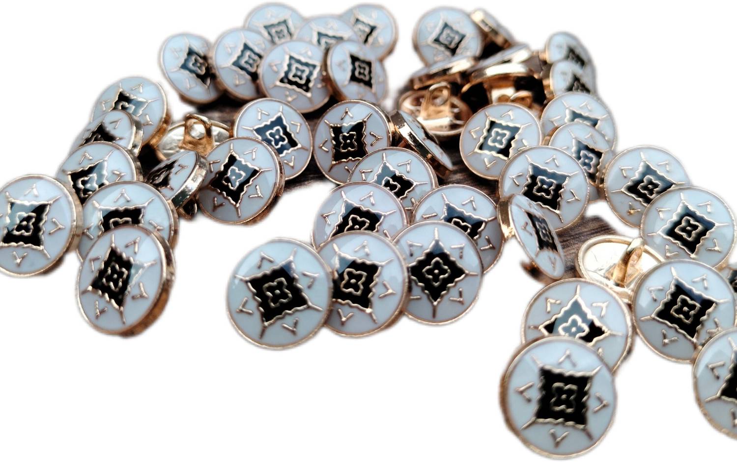 Buttongallery Designer White Golden Round Buttons with Black Work – For Kurta/Shirt/Tailoring Metal Buttons