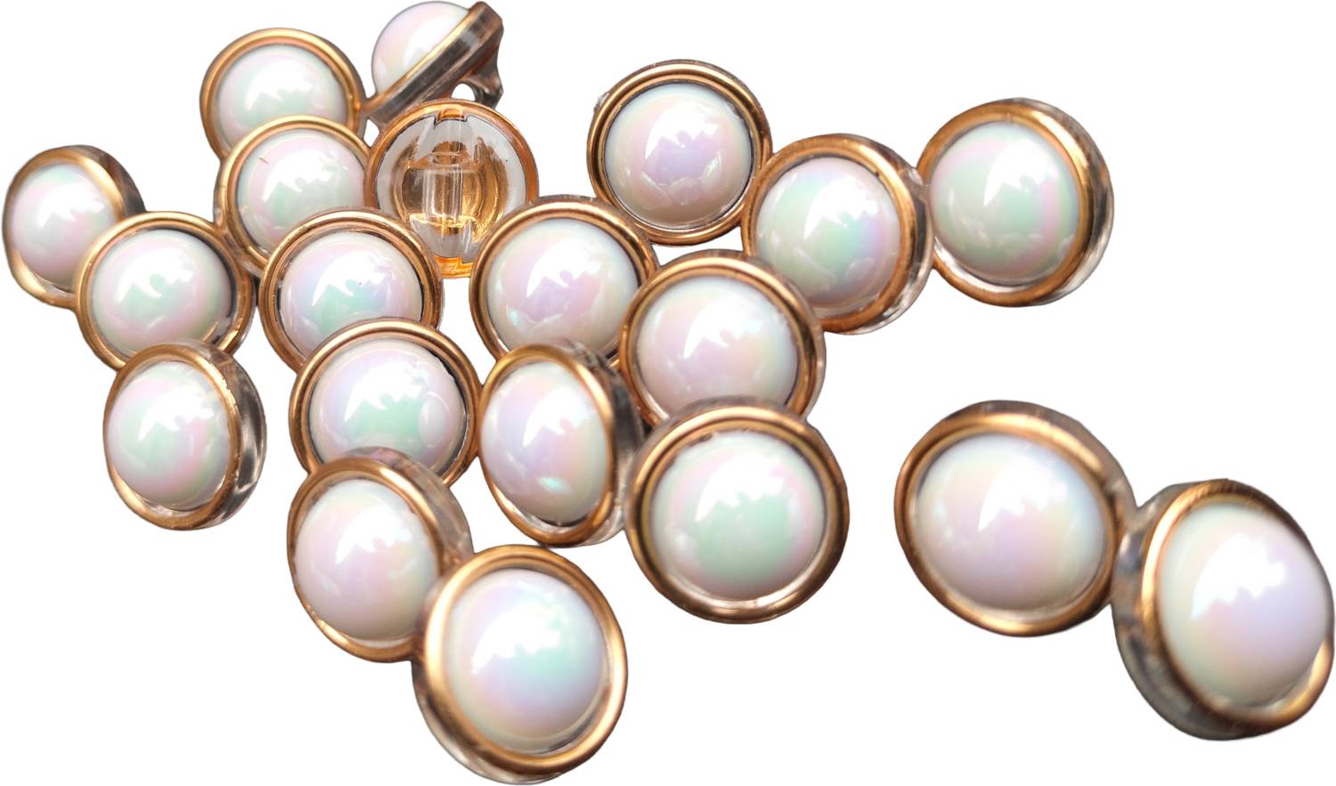 Buttoncorner Attractive White Pearl Buttons with Golden Ring Pearls, Plastic Buttons