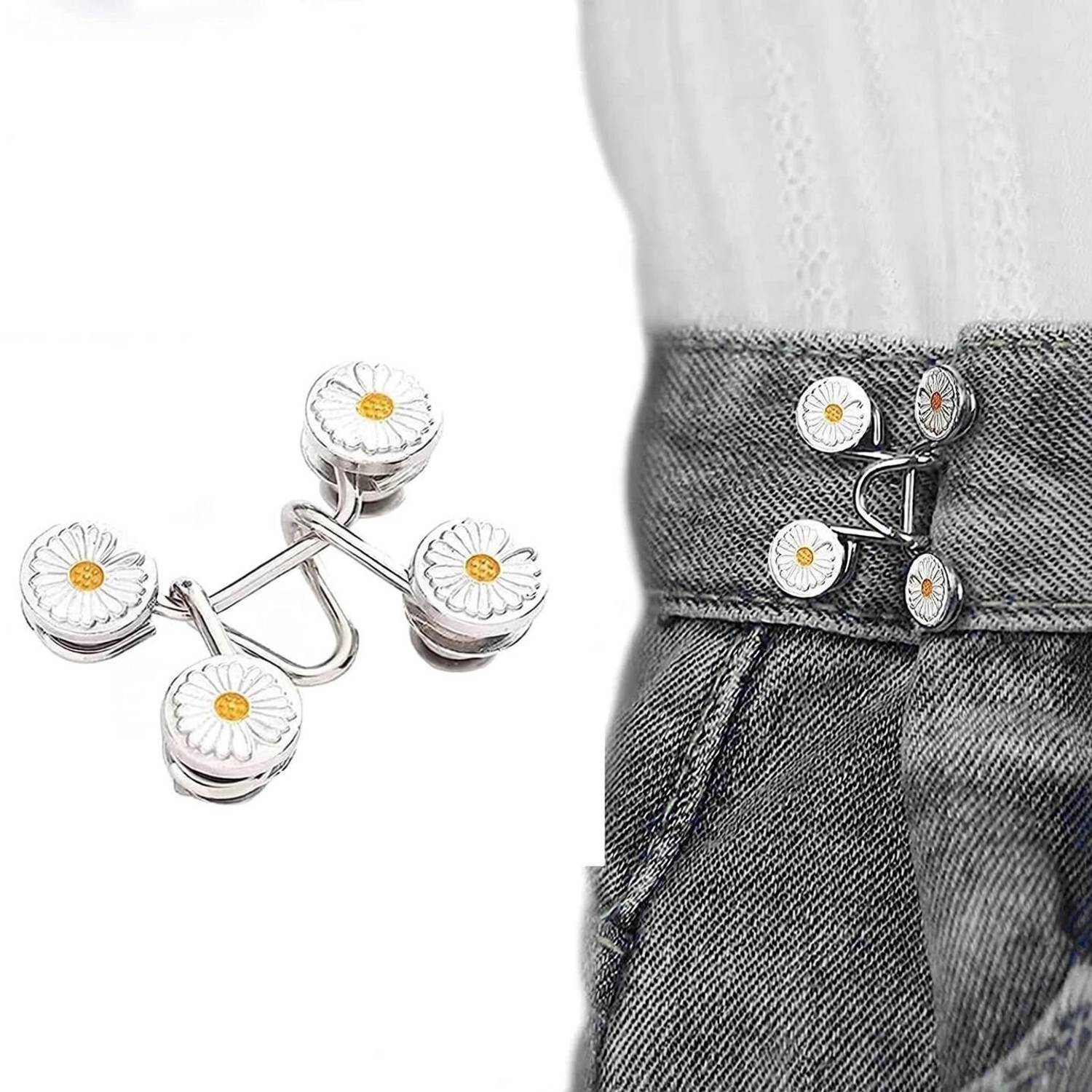 Adbee Flower Shape Jeans Tightening Clips Waist Tightener Instant Clips for Loose Jean Metal Buttons