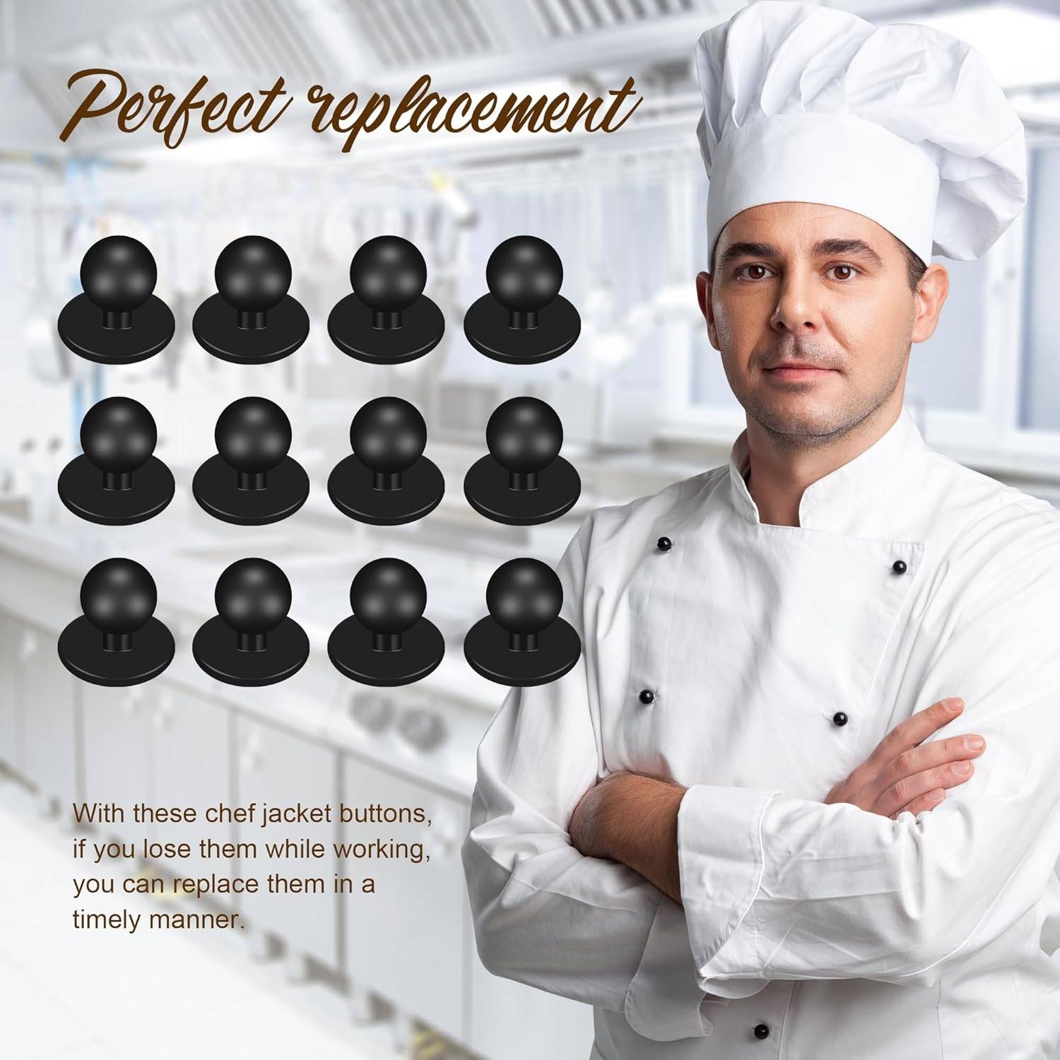 IBB Mushroom Black Chef Coat Buttons ( Pack of 12) Plastic Buttons