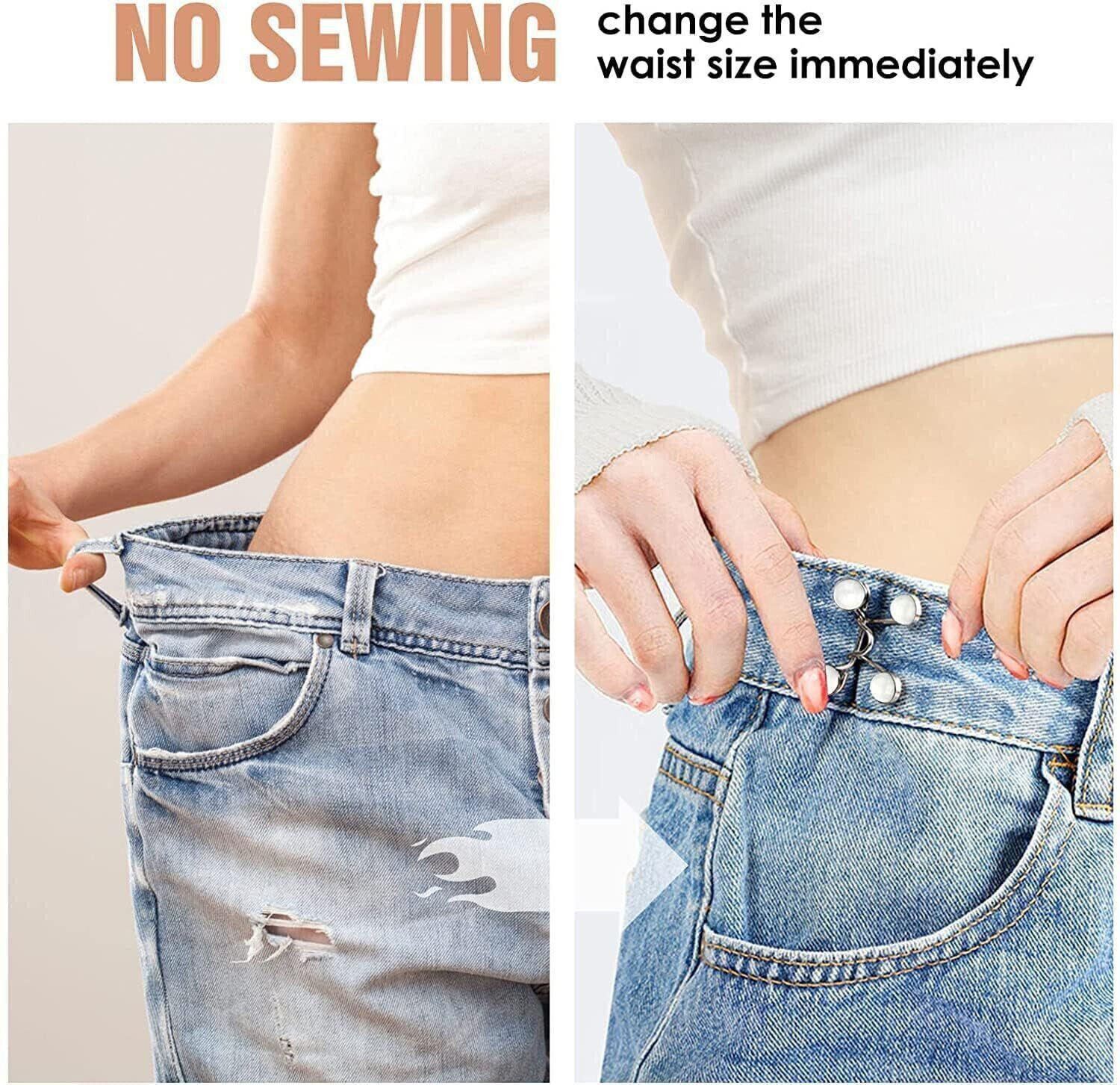 Image of VOIISH Pant Button Waist Buckle for Loose Jeans Adjustable Detachable (Pack of 2) Metal Buttons