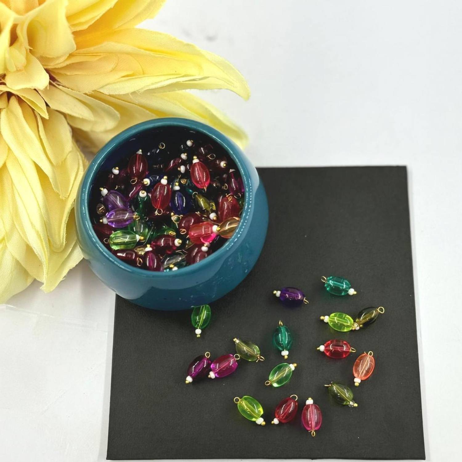 BeadsAndCraft Oval Glass Hanging Beads 8mm for Jewelry Making/Embroidery (100 Pc) (Multicolor)