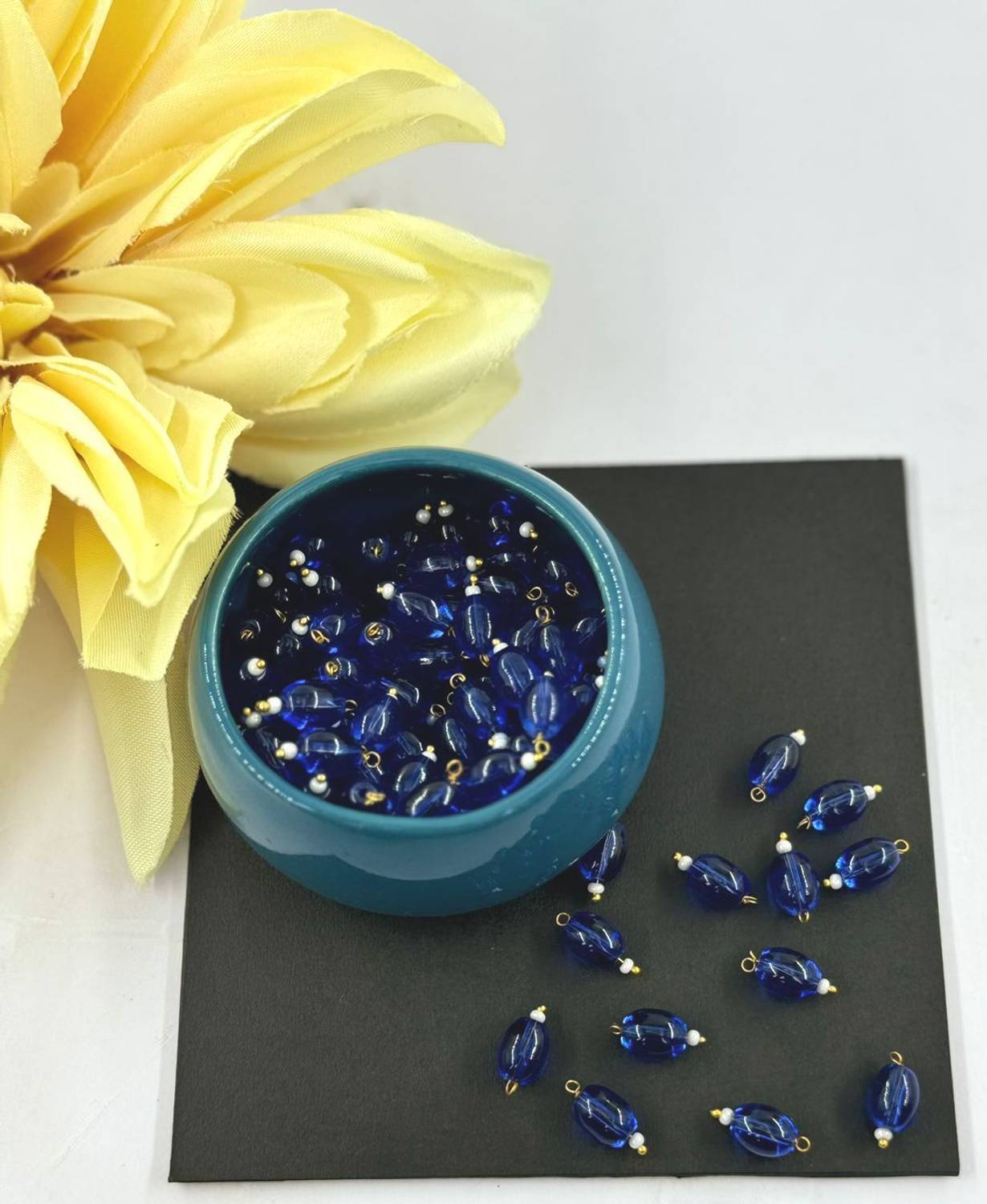 BeadsAndCraft Oval Glass Hanging Beads 8mm for Jewlry Making/Embroidry (100Pc) (Trans InkBlue)