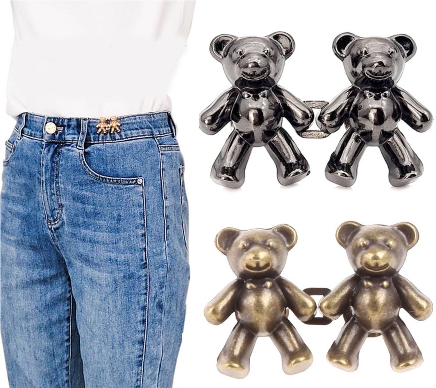 Akhuratha Bear Shaped Waist Buckle Snap Pants Buckle Extender Jeans Button Pins for Girls Metal Buttons