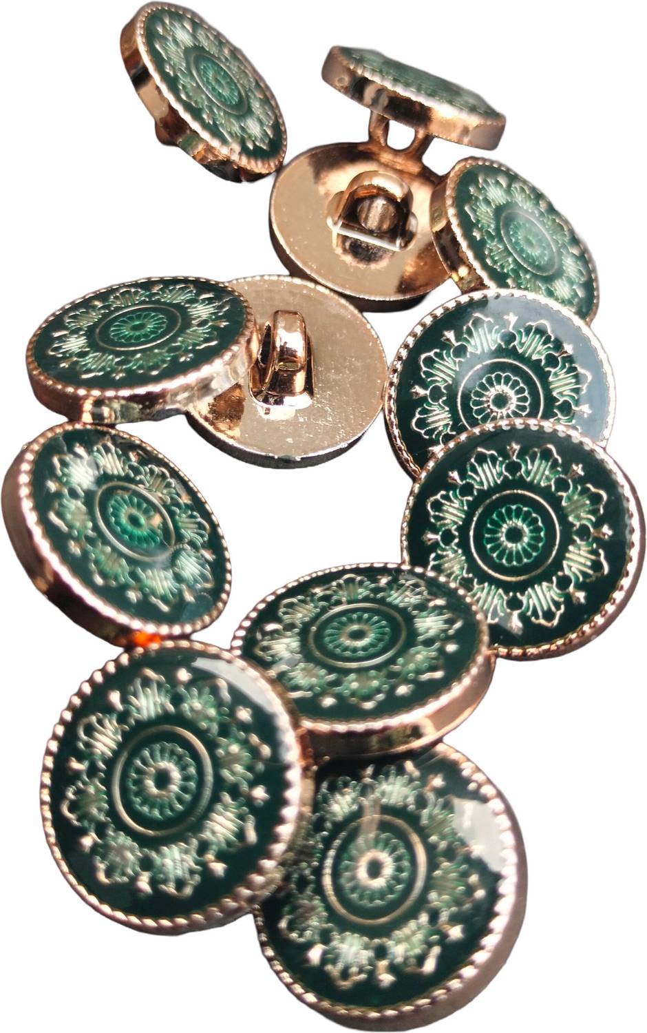 Buttoncorner Premium Green button with Golden work for Jackets/Blazers (Pack of 12) Acrylic Buttons