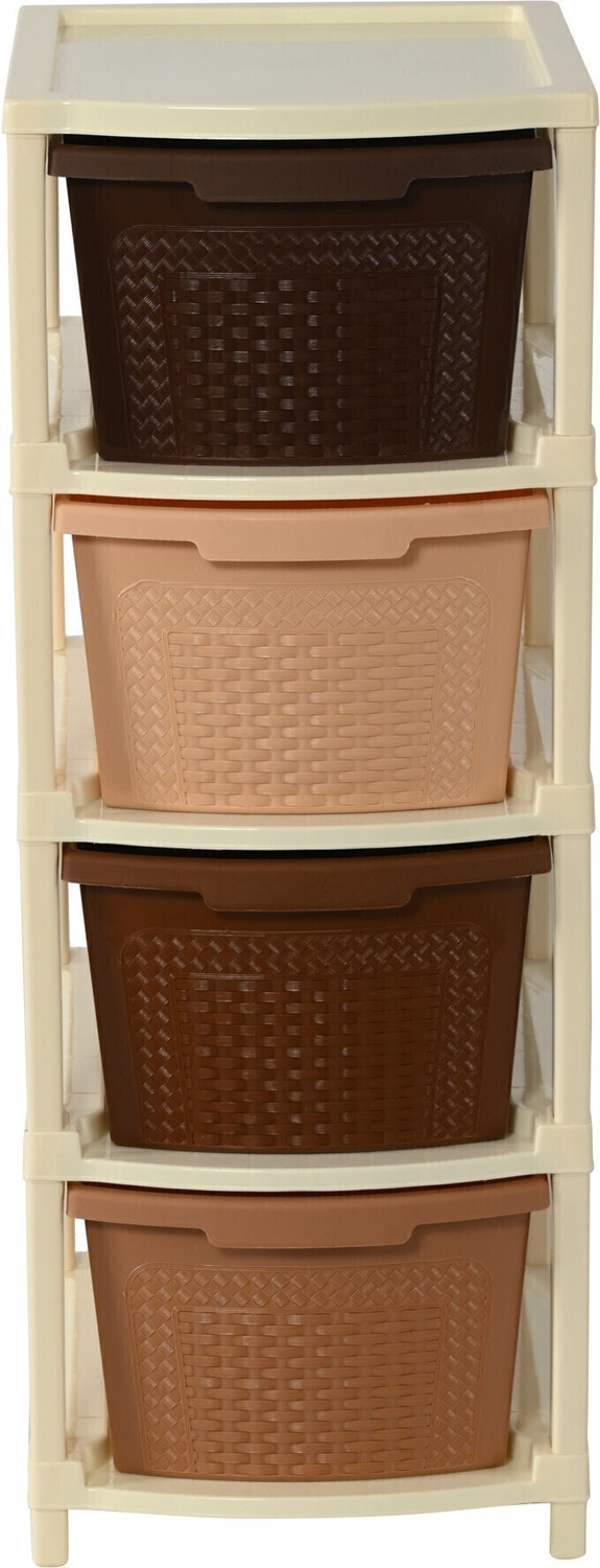 Image of KUBER INDUSTRIES Modular 4-Layer & 73 Ltr Plastic Drawer Storage Organiser | Brown Plastic Free Standing Chest of Drawers