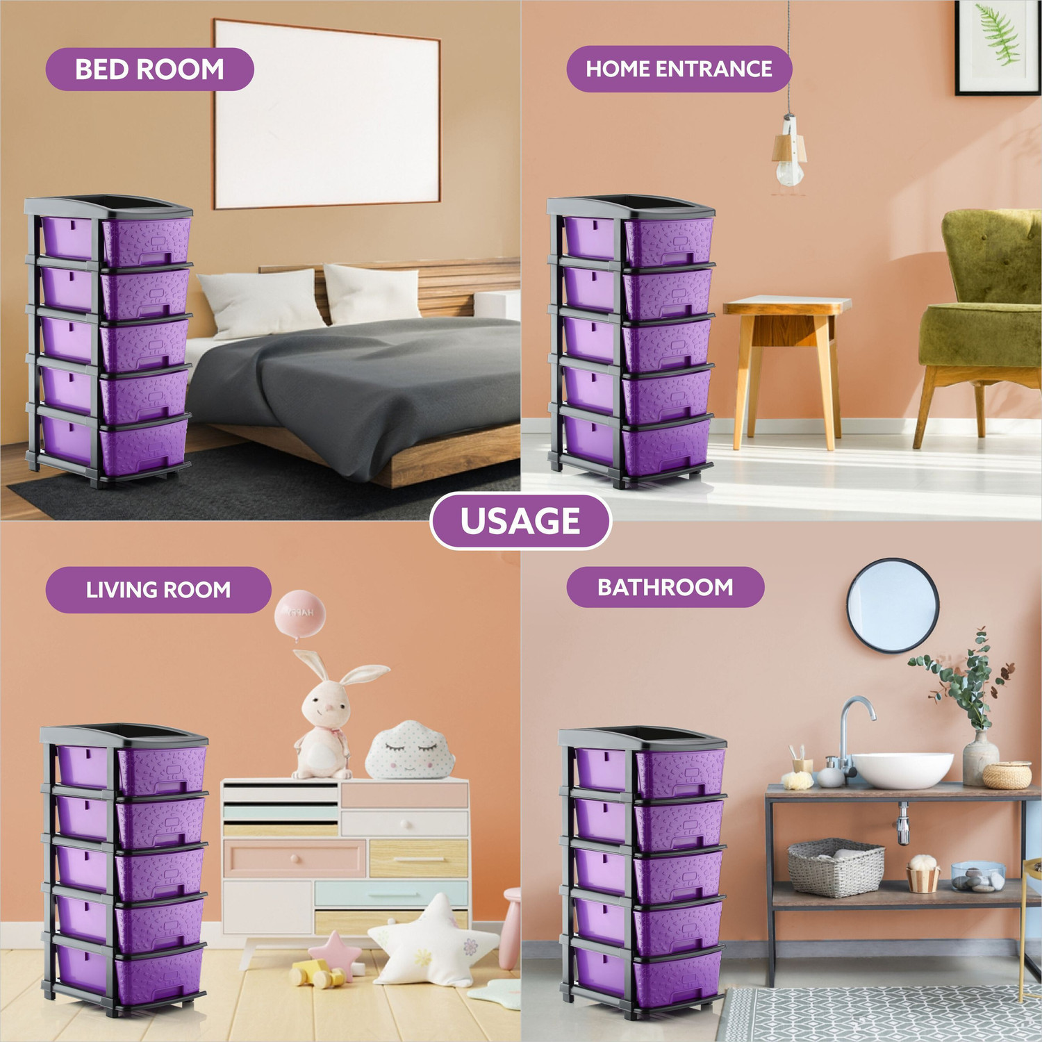 Image of KAVIRA STONE 5XL PURPLE Plastic Free Standing Chest of Drawers