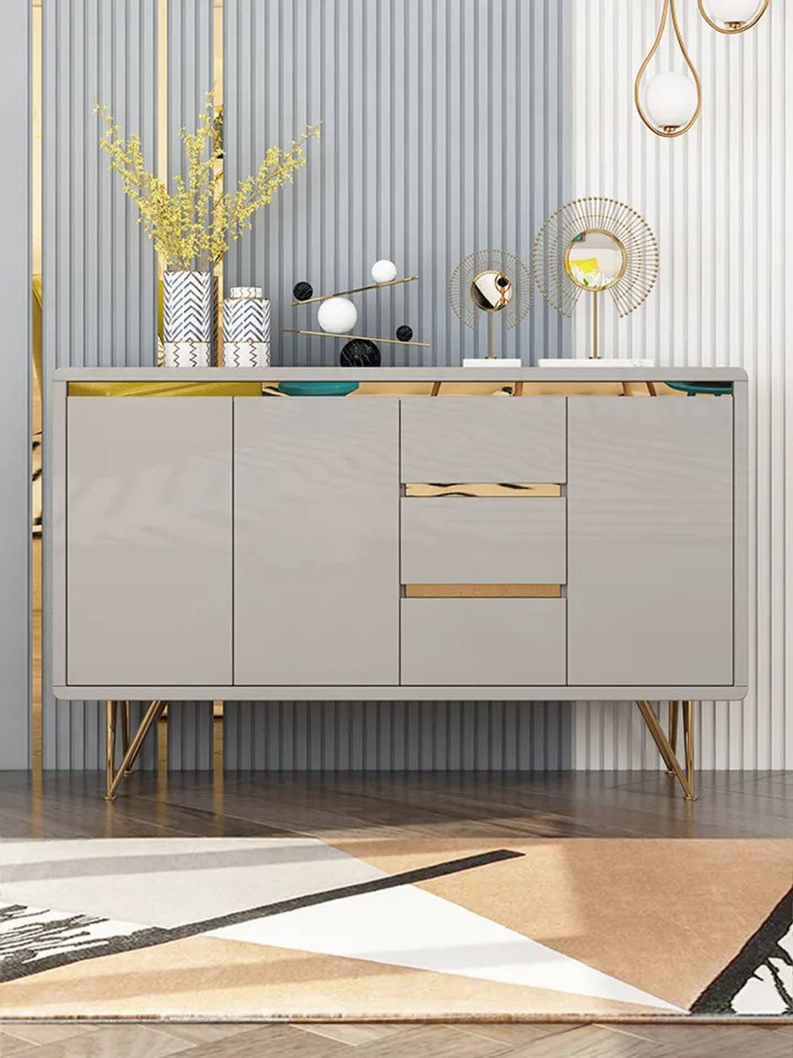 KDINTERIORS Modern Grey Bedroom Dresser 3-Drawer & 6 Shelves Acce