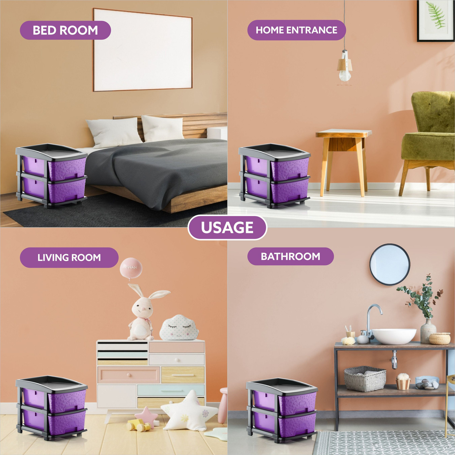 Image of KAVIRA STONE 2XL PURPLE Plastic Free Standing Chest of Drawers