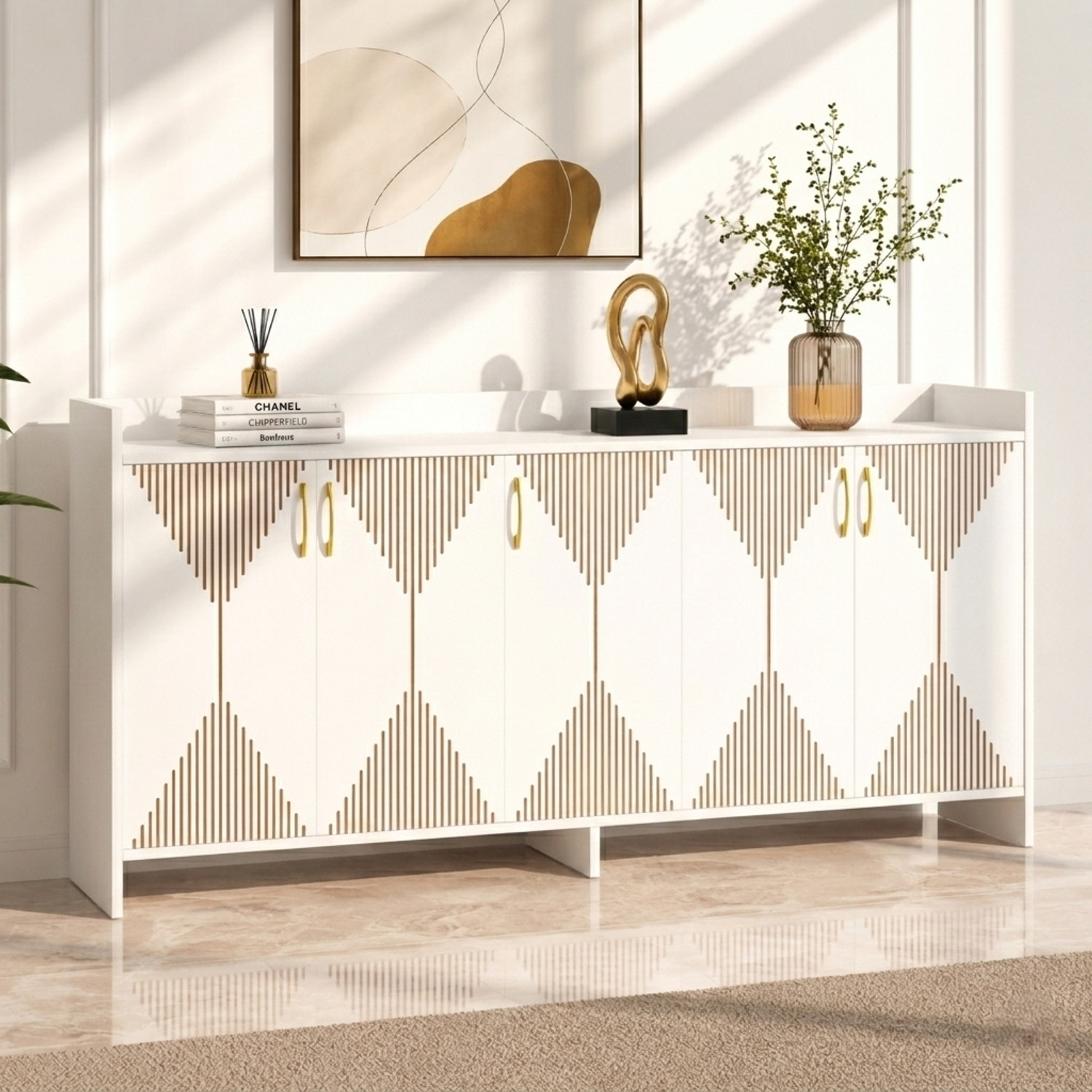 Image of Flipkart Perfect Homes Multipurpose Modern Storage Cabinet Sideboard | Wooden Console for Living Room Engineered Wood Kitchen Cabinet