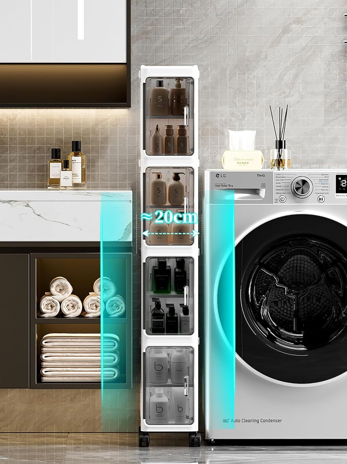 Image of HOUSE OF QUIRK 2-Tier Narrow Bathroom & Kitchen Storage Cabinet Plastic Free Standing Cabinet