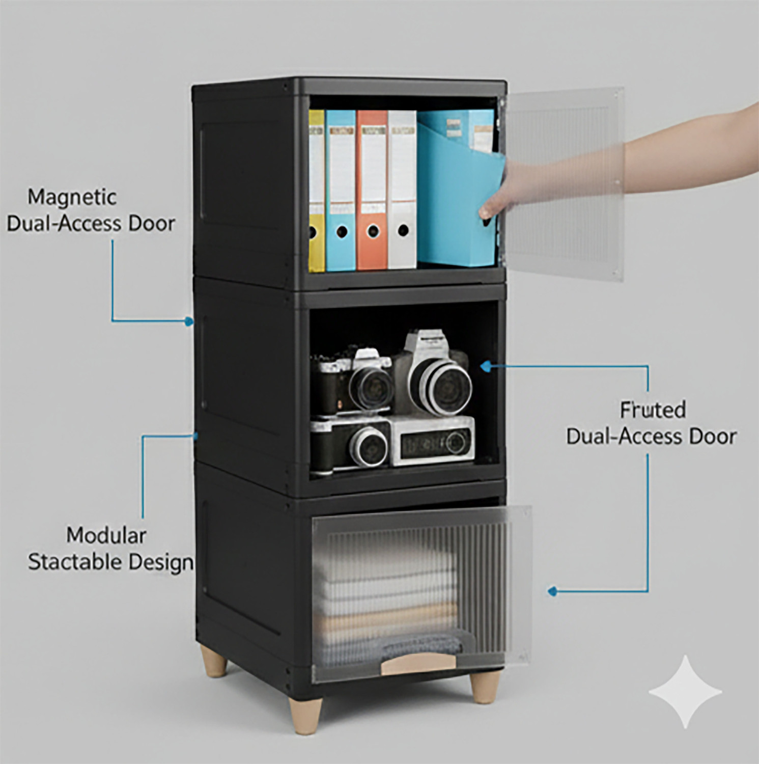Image of Sumoware 3 Layer Foldable Cabinet Plastic Cupboard For Storage Plastic Modular Drawer Plastic Free Standing Cabinet