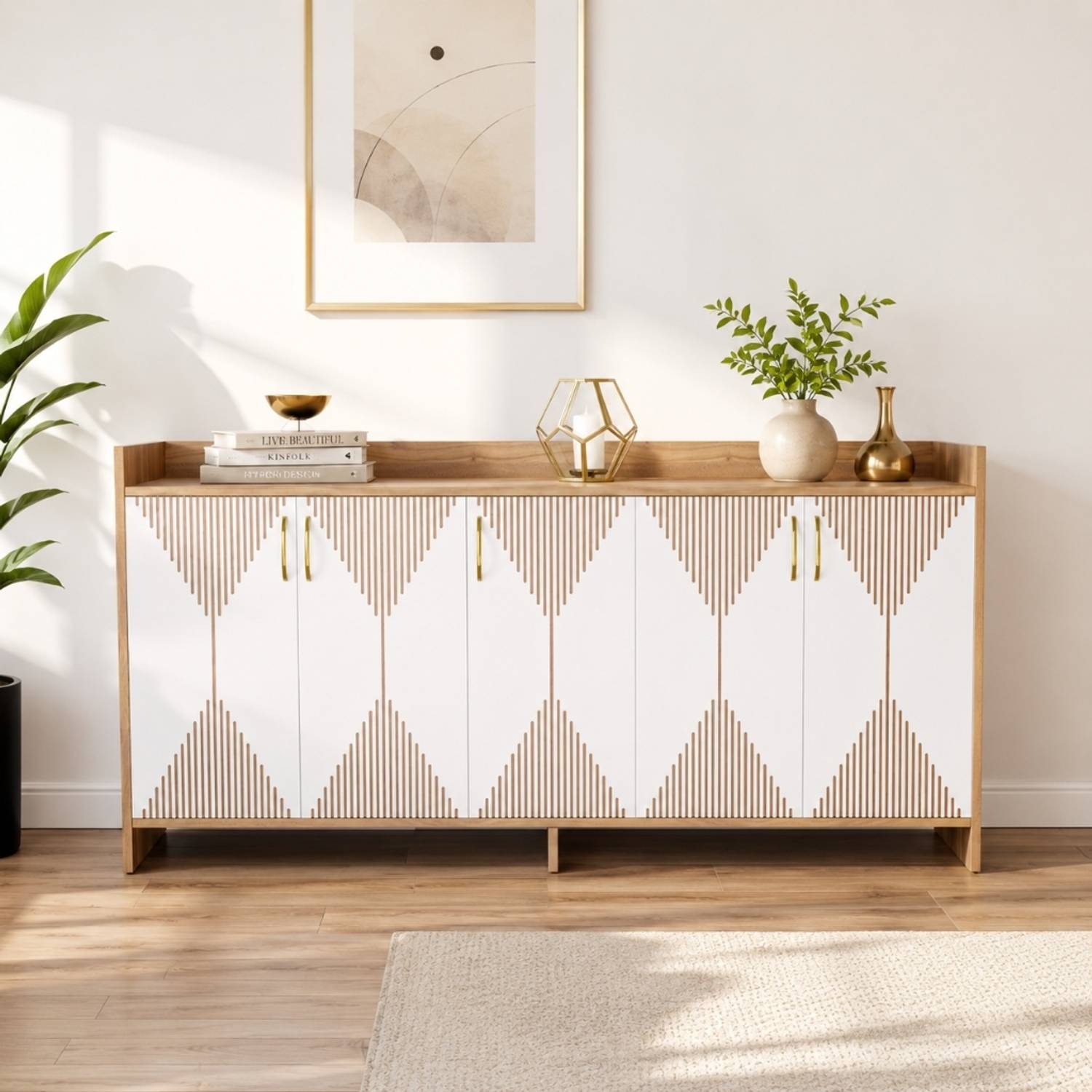 Avenue Venture Multipurpose Sideboard Cabinet with Golden Handles & Storage for Living Room Engineered Wood Free Standing Chest of Drawers