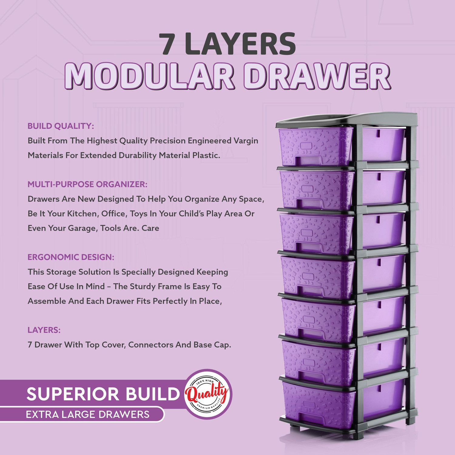 Image of KAVIRA STONE 7XL PURPLE Plastic Free Standing Chest of Drawers