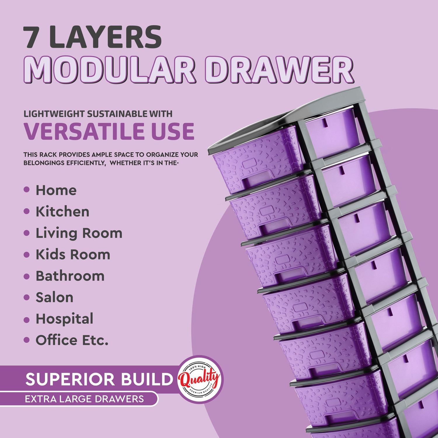 Image of KAVIRA STONE 7XL PURPLE Plastic Free Standing Chest of Drawers