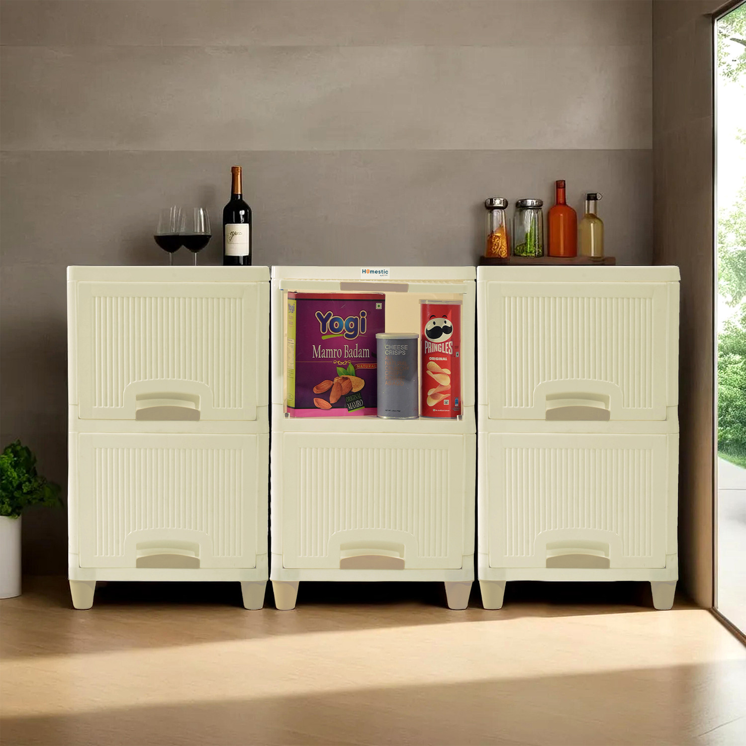 Image of HOMESTIC by Kuber Industries 6 Units Cabinet Organizer (2 + 2 + 2) Multipurpose Folding Storage Racks | Ivory Plastic Free Standing Cabinet