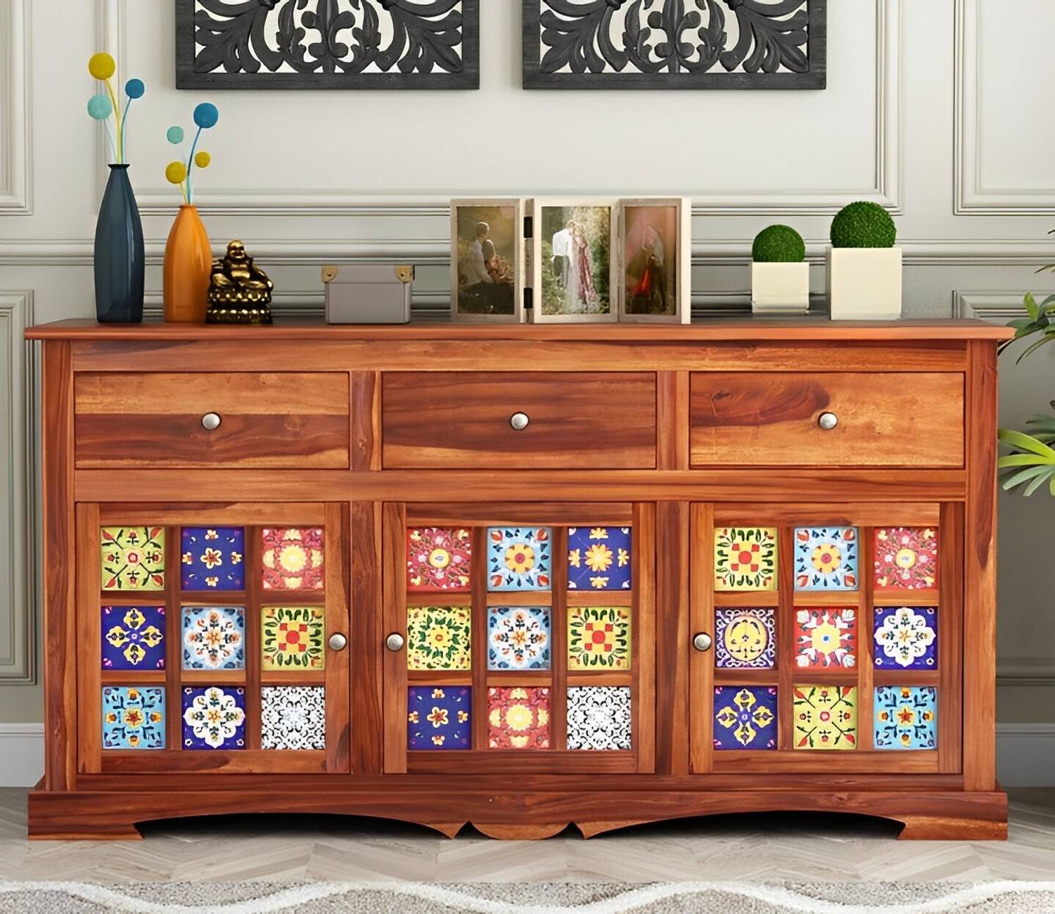 JeenWood Solid Sheesham Wood Side Board Cabinet/Tv Unit For Livin