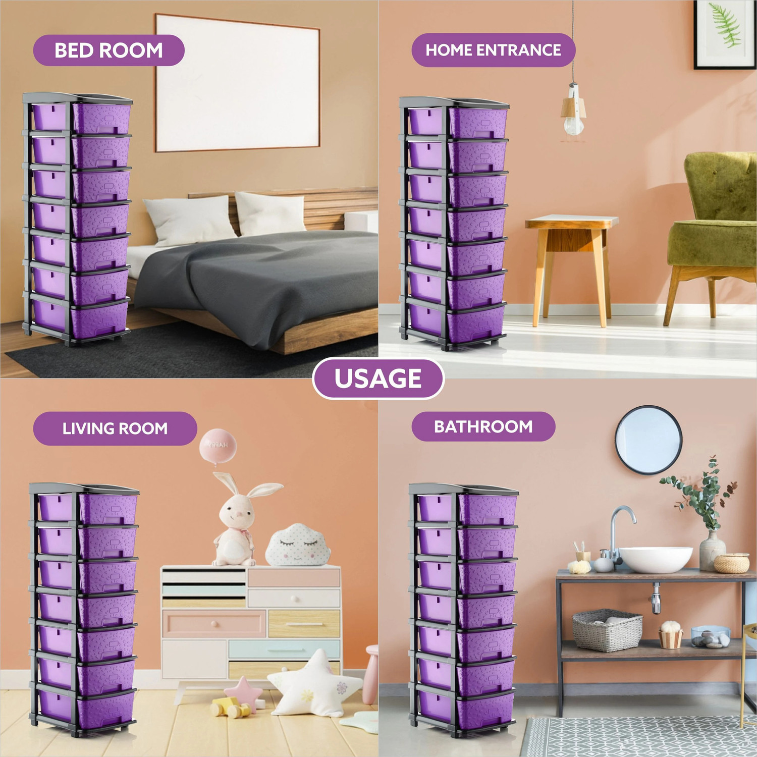Image of KAVIRA STONE 7XL PURPLE Plastic Free Standing Chest of Drawers