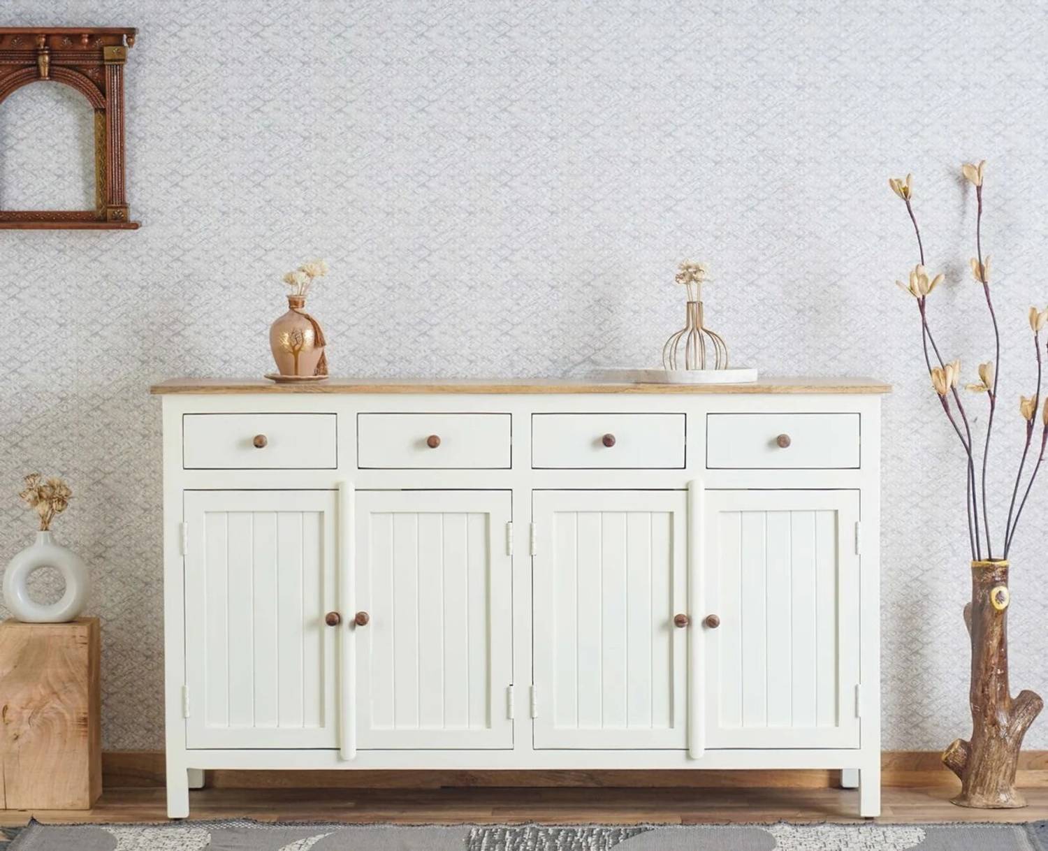 Woodefly solid wood side cabinet with 4 drawer Solid Wood Free St