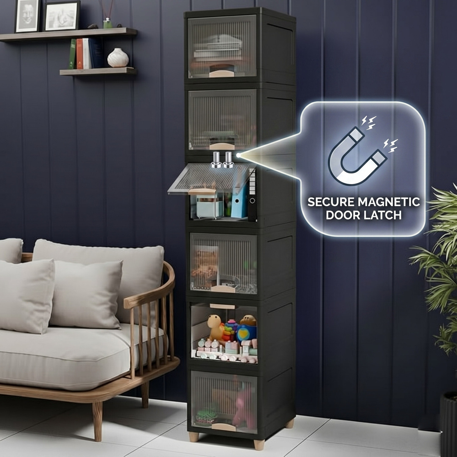 Image of Sumoware 6 Layer Foldable Cabinet Plastic Cupboard For Storage Plastic Modular Drawer Plastic Free Standing Cabinet