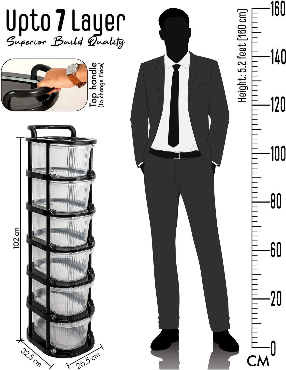 Image of Vallaree 6 Layer Plastic Modular Storage Drawer Organizer with Wheels Plastic Free Standing Chest of Drawers