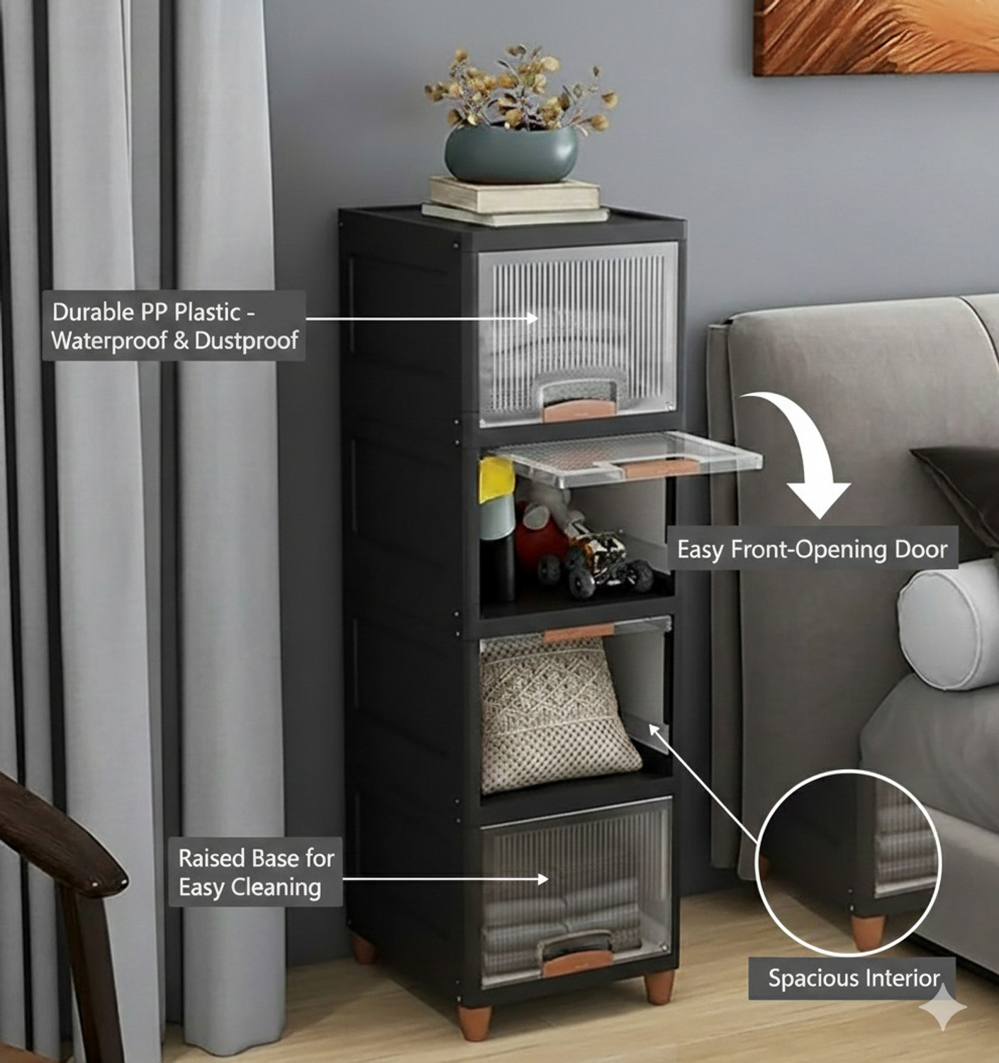 Image of Sumoware 5 Layer Foldable Cabinet Plastic Cupboard For Storage Plastic Modular Drawer Plastic Free Standing Cabinet