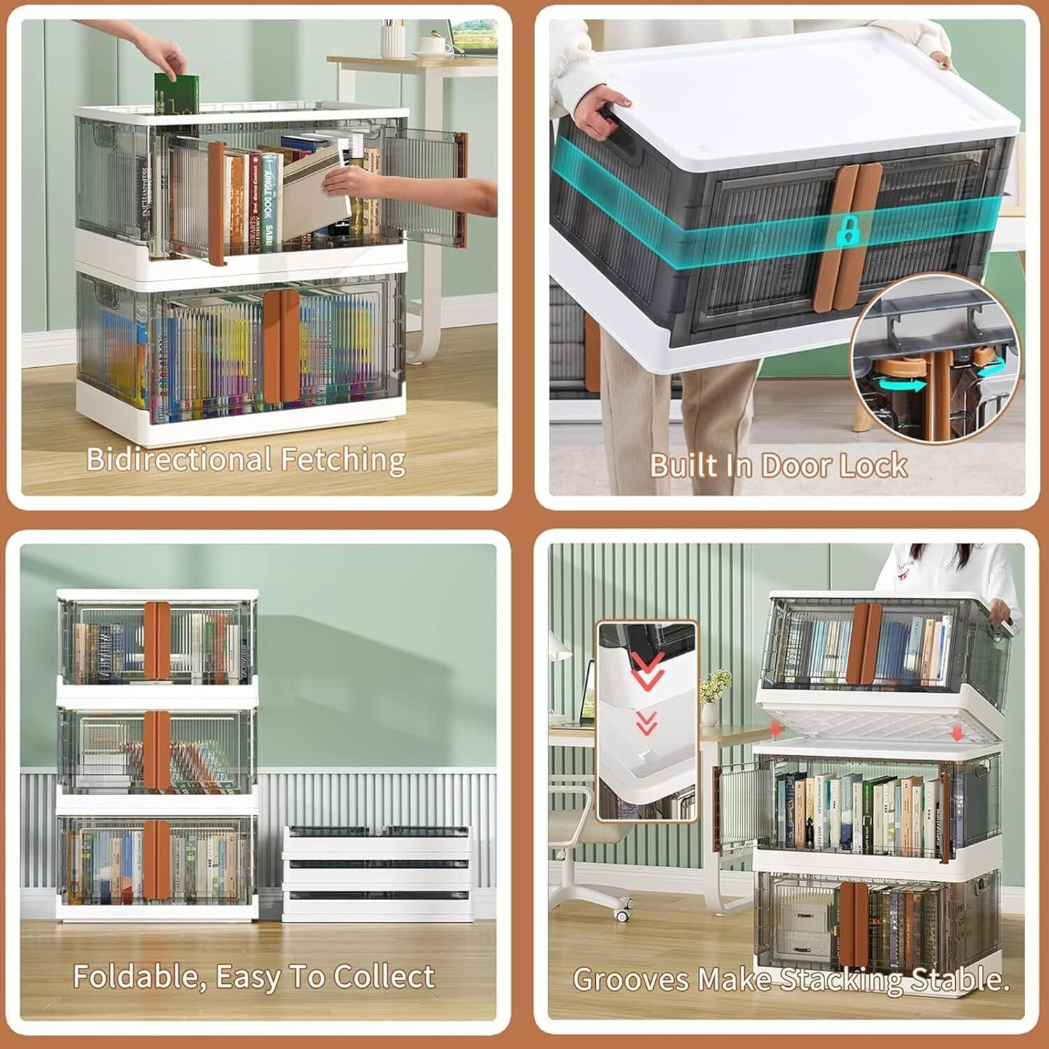 Image of FINWARE FINWARE Foldable 4-Layer Chest of Drawers - White & Grey Cupboard Drawers PP Collapsible Wardrobe