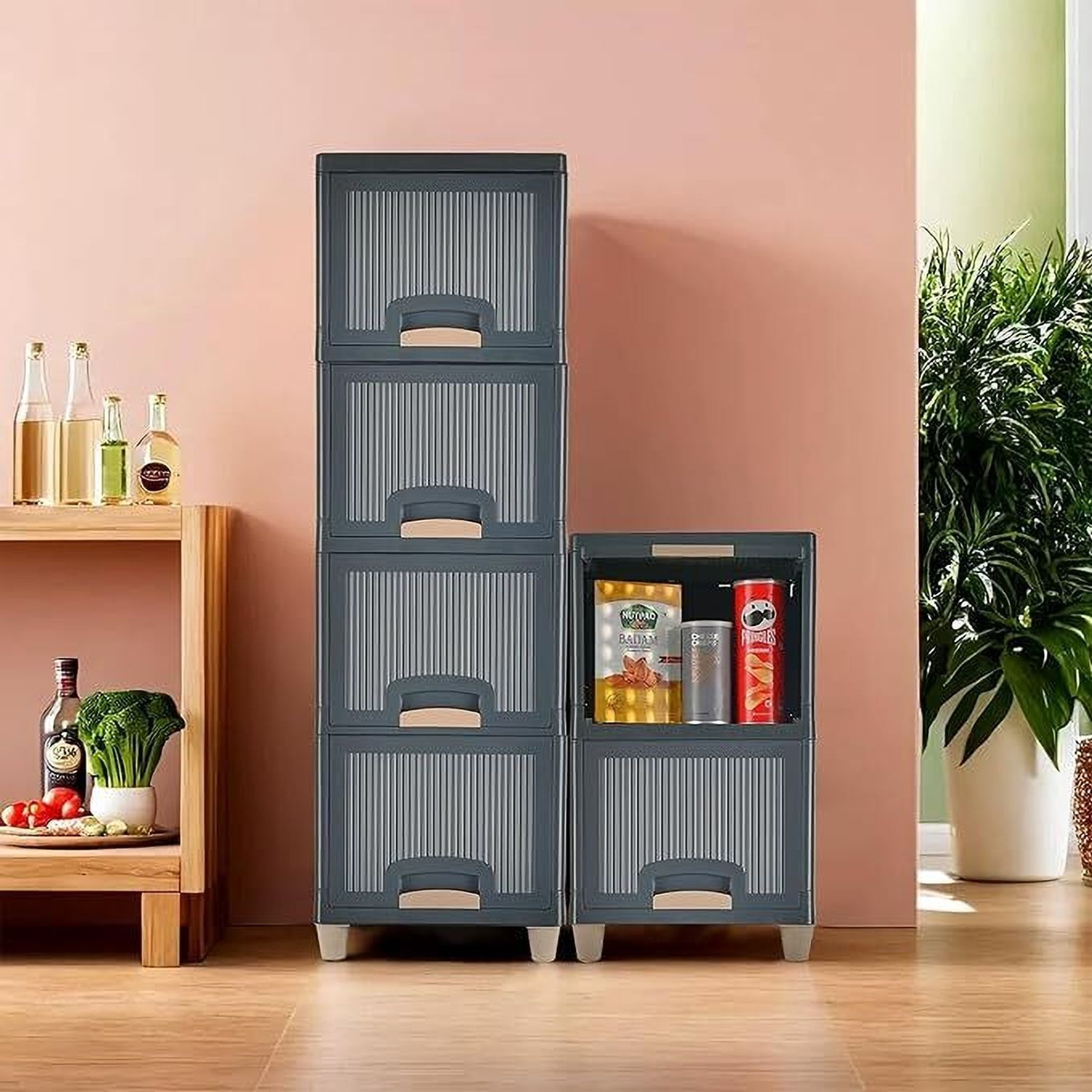 Image of Flipkart SmartBuy Foldable Cabinet Plastic Cupboard For Storage Plastic Modular Drawer Plastic Free Standing Cabinet