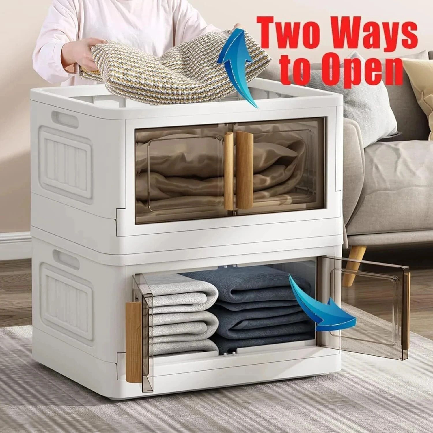 Image of Aalok 5 LAYER Folding Storage Box |Top Lid Open and Wheels ,Stackable ,Organizers Plastic Free Standing Cabinet