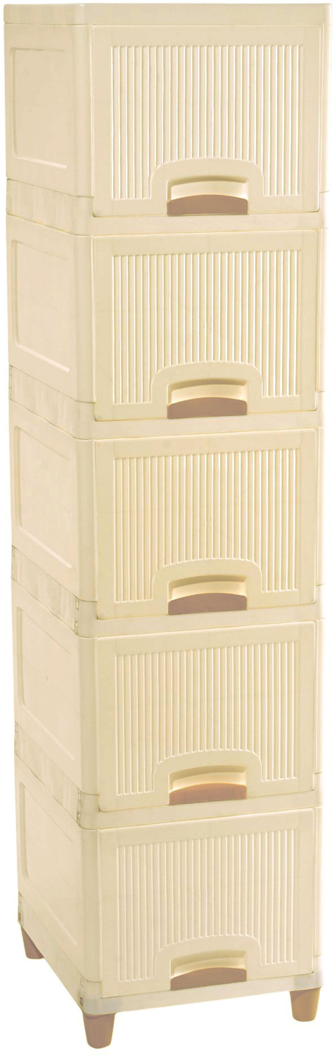 Image of HOMESTIC by Kuber Industries 5 Units Cabinet Storage Organizer | Multipurpose Folding Storage Racks | Ivory Plastic Free Standing Cabinet