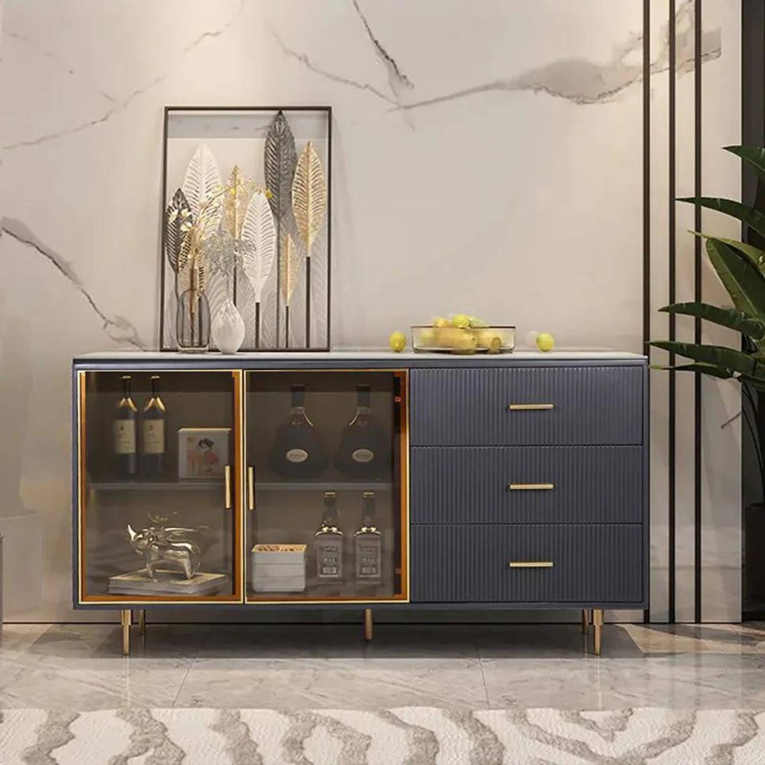 NG Decor Modern Sideboard Sintered Stone Top Luxury Buffet Temper
