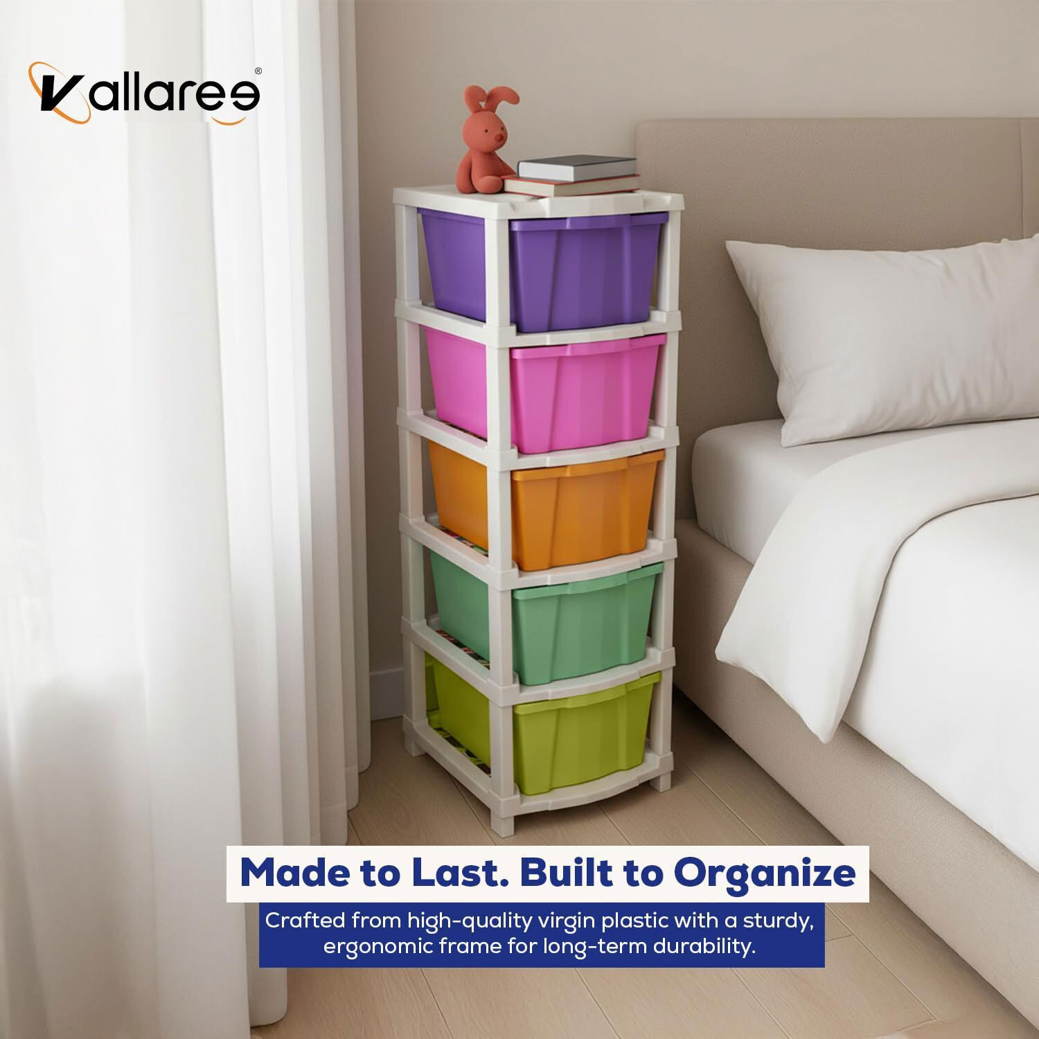 Image of Vallaree 5 Layer Plastic Multipurpose Storage Drawer Organizer Plastic Free Standing Chest of Drawers