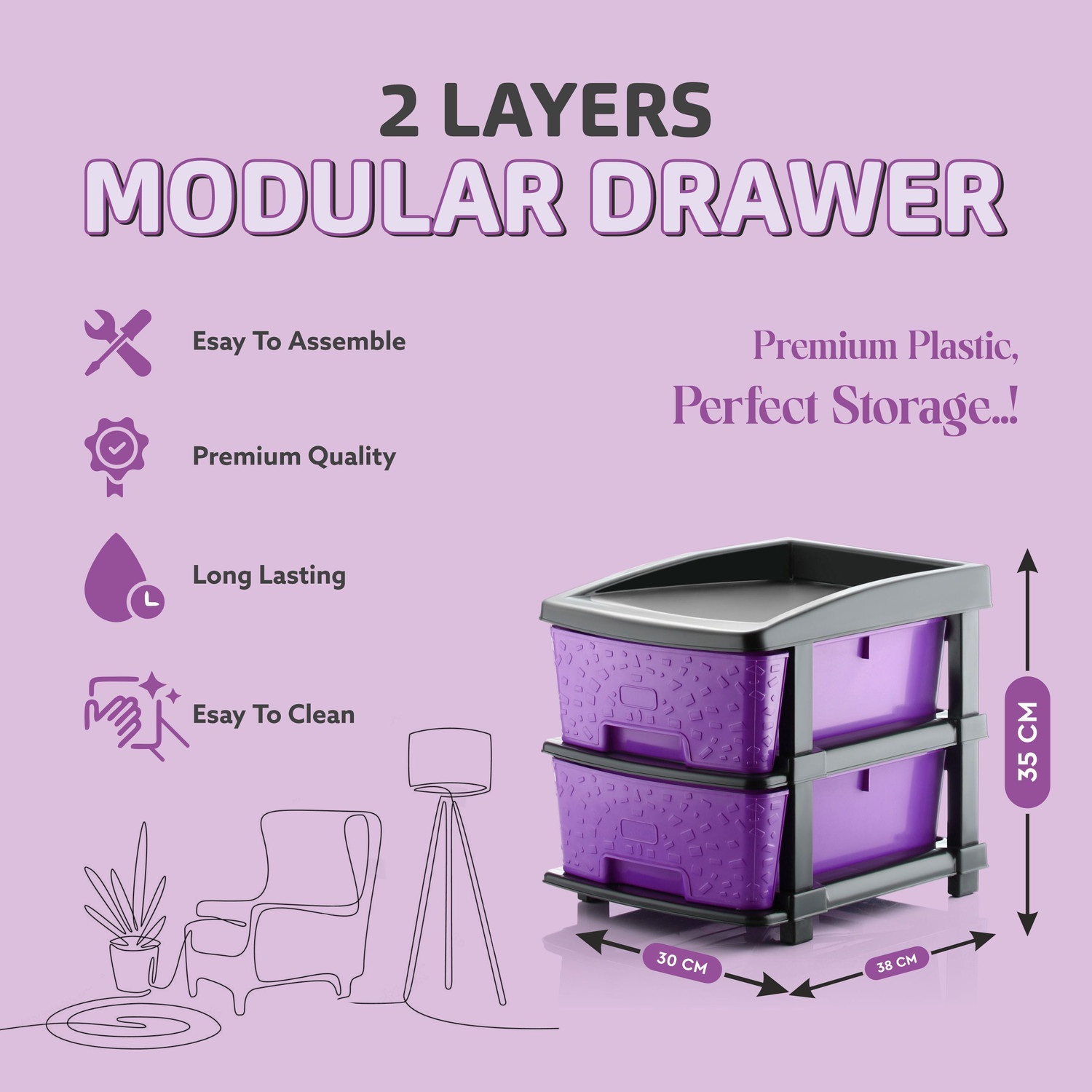 Image of KAVIRA STONE 2XL PURPLE Plastic Free Standing Chest of Drawers