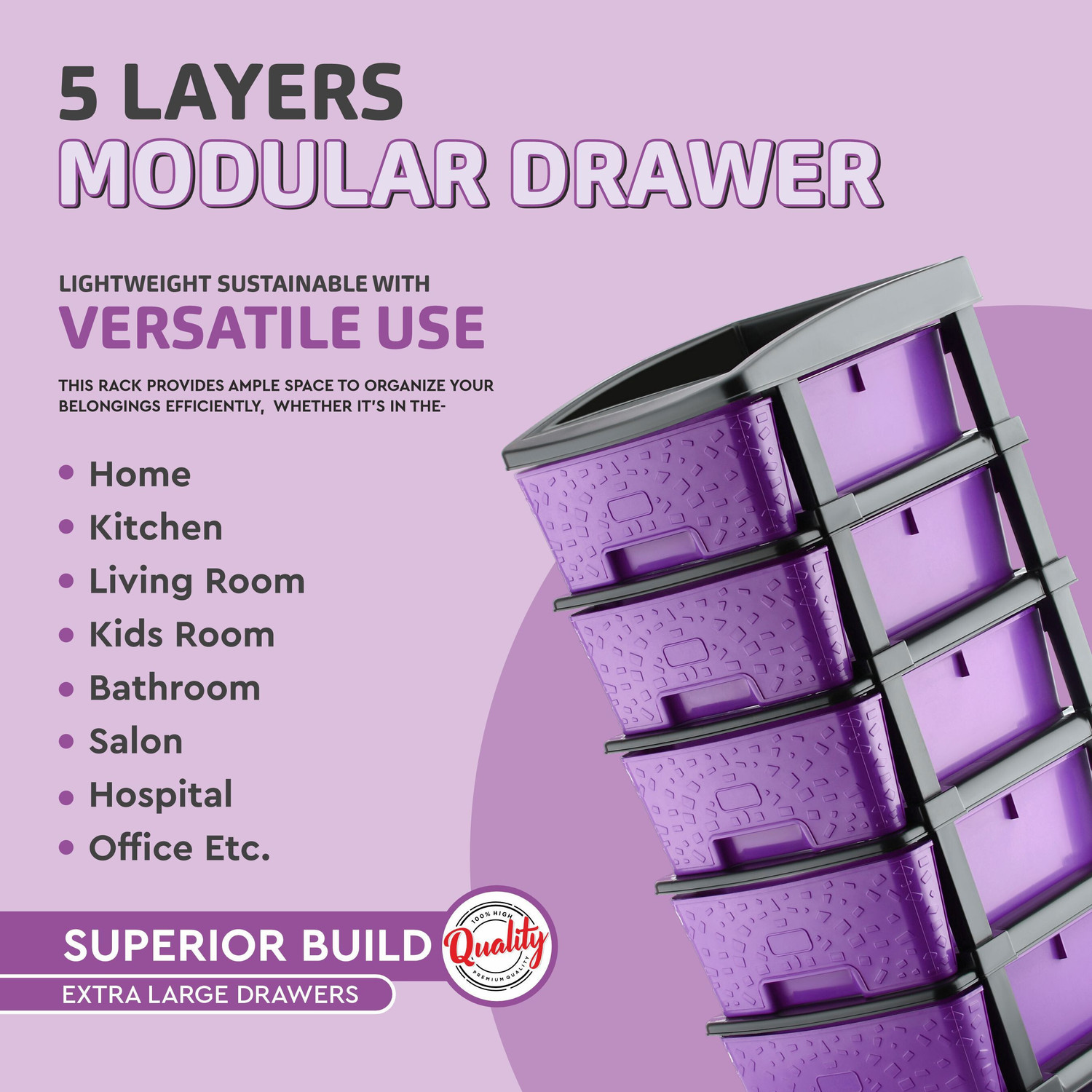 Image of KAVIRA STONE 5XL PURPLE Plastic Free Standing Chest of Drawers