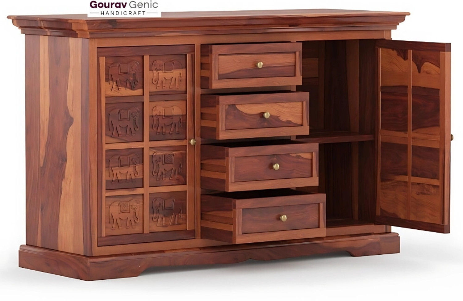 Image of Gouravgenics Handicraft Tile Solid Wood Free Standing Sideboard