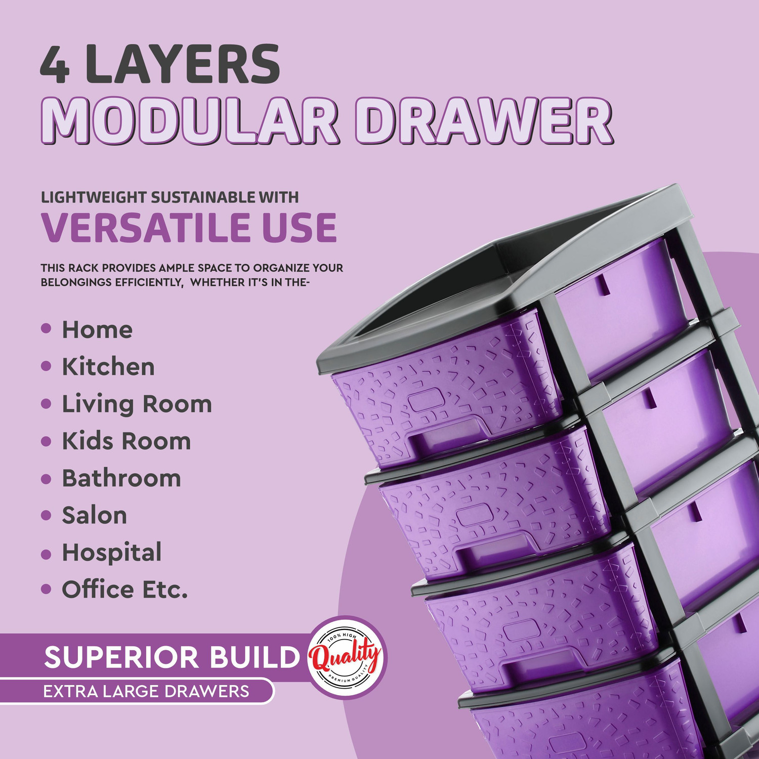 Image of KAVIRA STONE 4XL PURPLE Plastic Free Standing Chest of Drawers