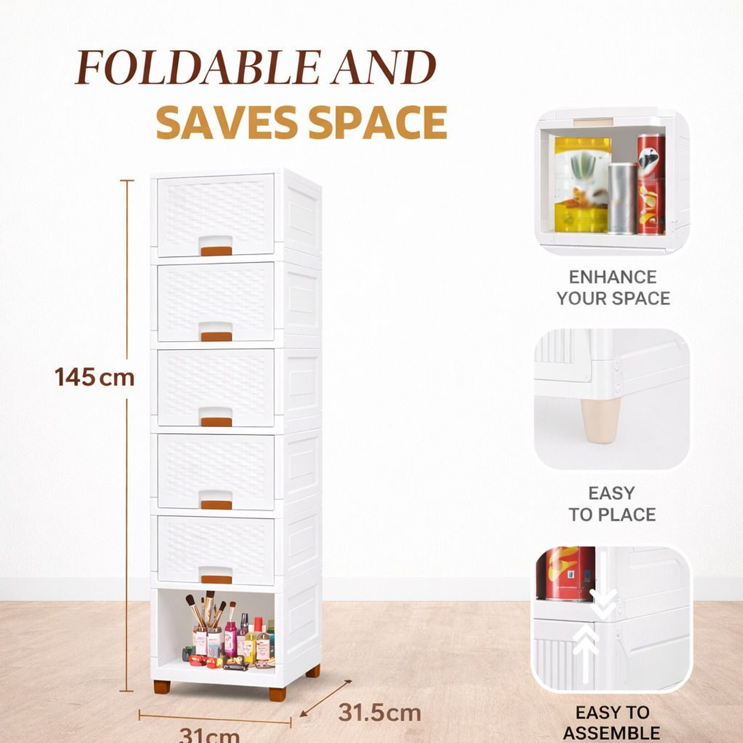 Image of Vallaree 6 Layer Drawer Storage Organizer Multipurpose Plastic Free Standing Cabinet