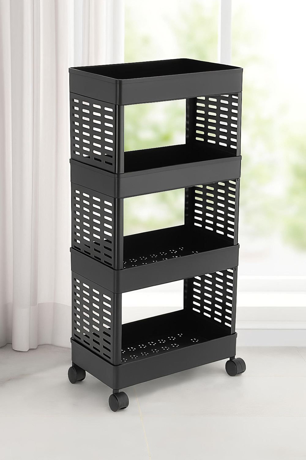 Image of HomeQueen Premium Durable 4 Tier Space Saving Organizer, Plastic Free Standing Cabinet (Finish Color - Black, DIY(Do-It-Yourself))