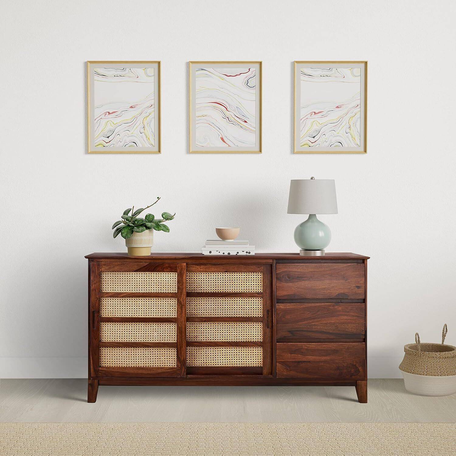 Rajgharana Sheesham Wood Sideboard with Sliding Door with 3 Drawe