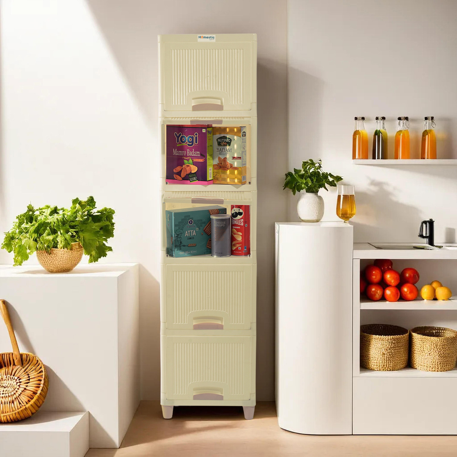 Image of HOMESTIC by Kuber Industries 5 Units Cabinet Storage Organizer | Multipurpose Folding Storage Racks | Ivory Plastic Free Standing Cabinet