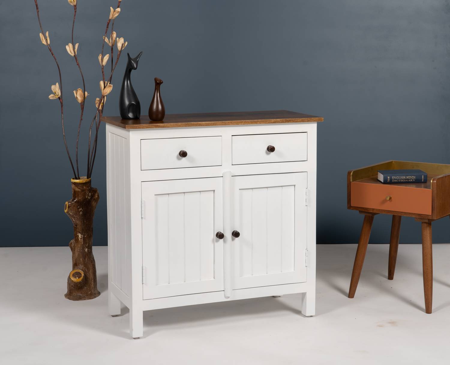 Woodefly solid wood side cabinet with 2 drawer Solid Wood Free St