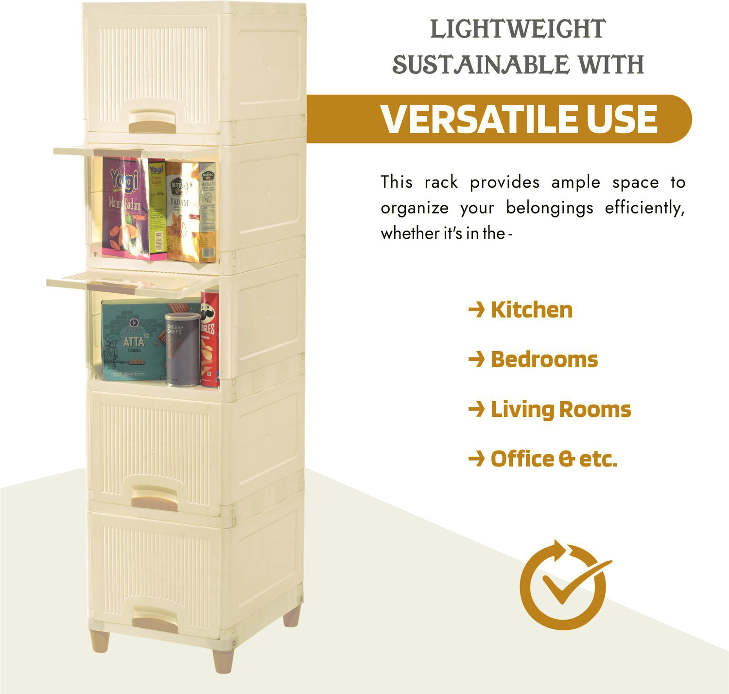 Image of HOMESTIC by Kuber Industries 7 Units Cabinet Organizer (5 + 2) | Multipurpose Folding Storage Racks | Ivory Plastic Free Standing Cabinet