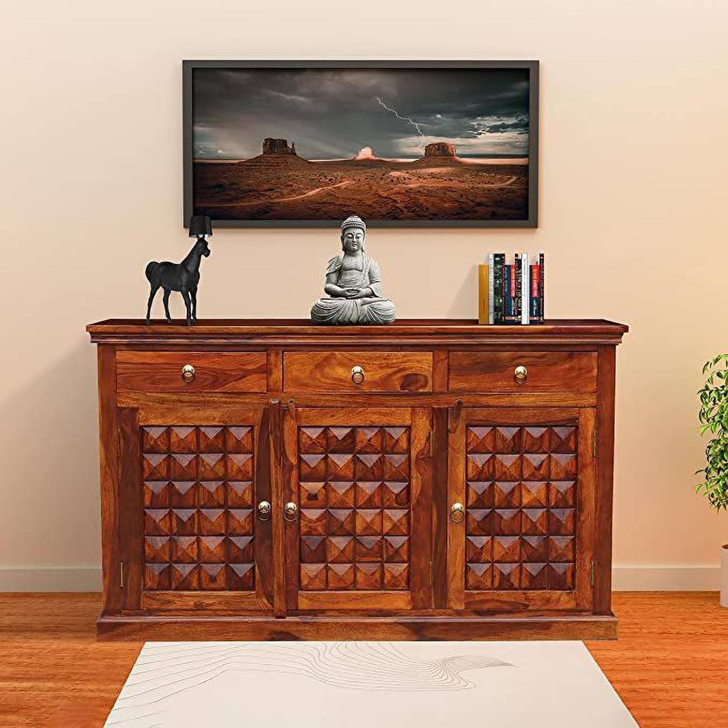 Wopno Furniture Pure Sheesham Wooden Sideboard Storage Cabinets W