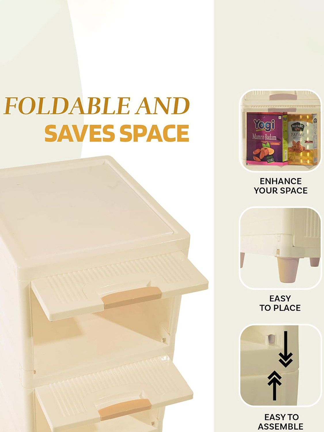 Image of HOMESTIC by Kuber Industries 8 Units Cabinet Organizer (4 + 4) Multipurpose Folding Storage Racks | Ivory Plastic Free Standing Cabinet