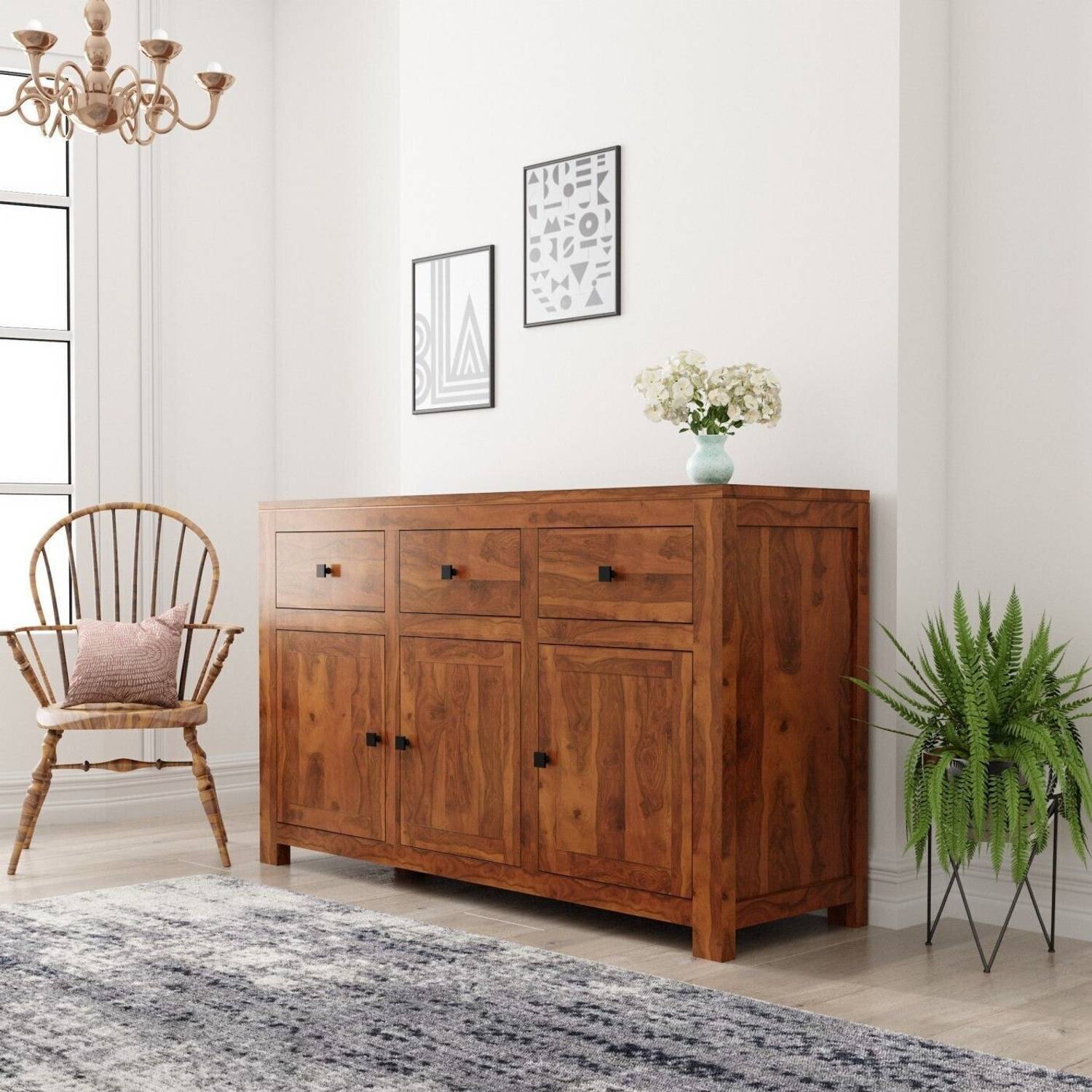 TRUE FURNITURE PureWood Sheesham Free Standing Sideboard (Finish