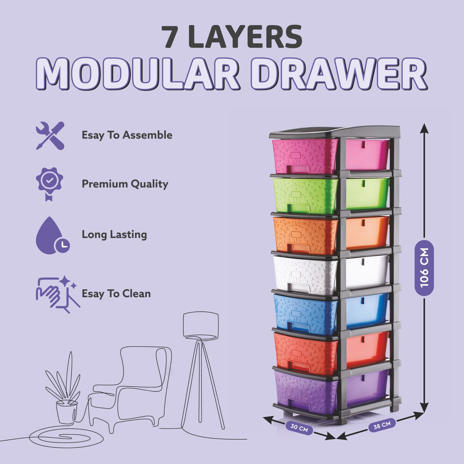 Image of KAVIRA STONE 7XL MULTI Plastic Free Standing Chest of Drawers